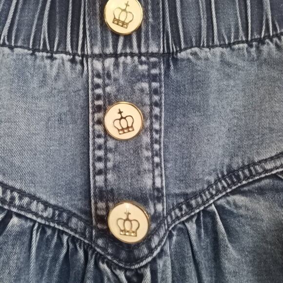 STYLE 7 Preppy Blue Denim Skirt Dog NWT Knee ALine Elastic Pockets Size 25 S XS - Picture 6 of 11